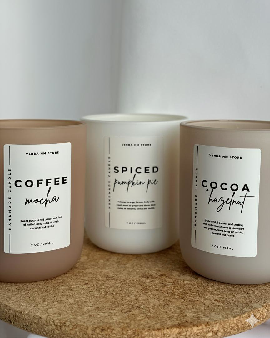 Three autumn themed candles with stickers